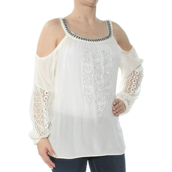 INC $89 Womens New 1362 Ivory Cold Shoulder Embellished Blouse S B+B