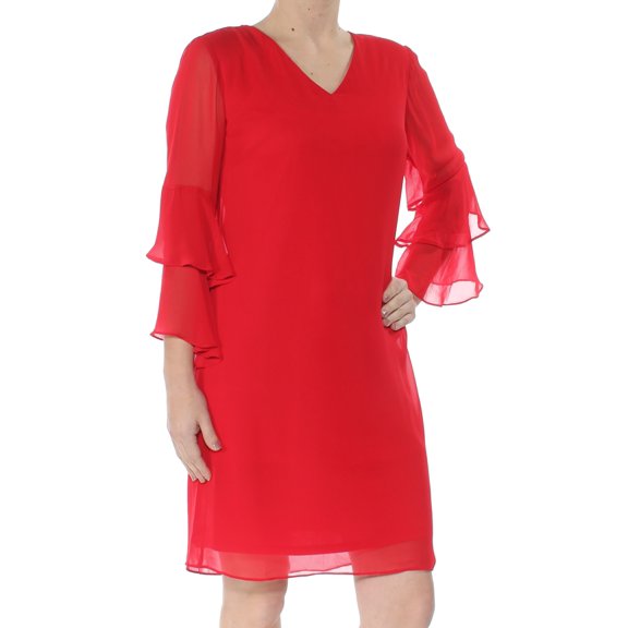INC $89 Womens New 1451 Red Ruffled-Trim Shift Dress 0 B+B