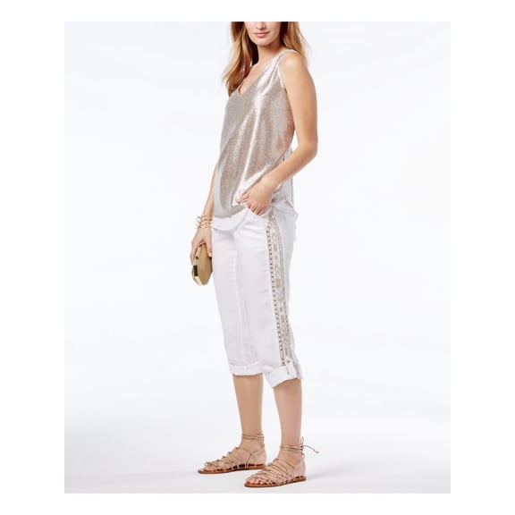 INC $89 Womens New 1601 White Embroidered Sequined Straight leg Pants 2 B+B