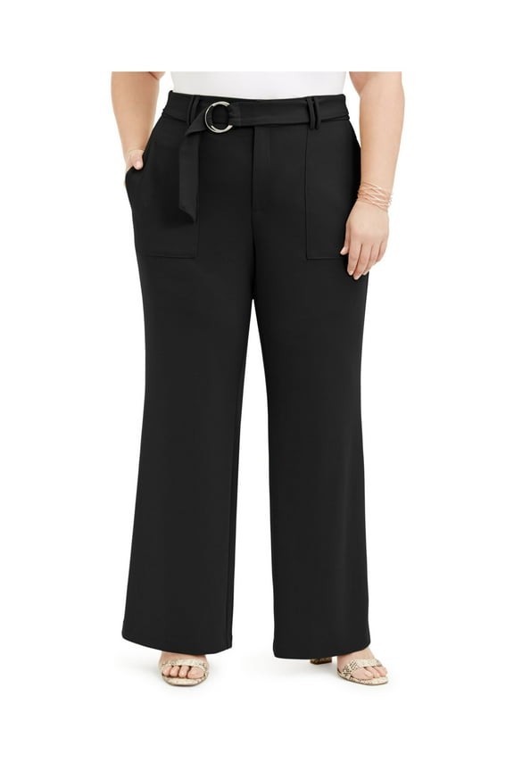 $89 Womens New Black Zippered Belted Straight leg Pants 20W Plus B+B