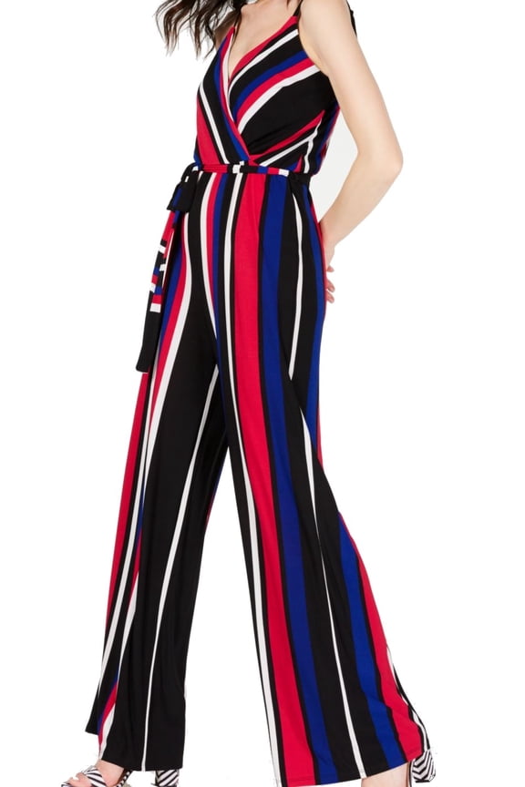 Women's Jumpsuit Pink Small Striped Belted Surplice S