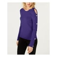 thumbnail image 1 of INC Womens Purple Cold Shoulder Button Long Sleeve Crew Neck Sweater  Size: XL, 1 of 2