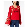 thumbnail image 1 of INC $99 Womens New 1102 Red Femme Embroidered V Neck Bell Sleeve Top L B+B, 1 of 2