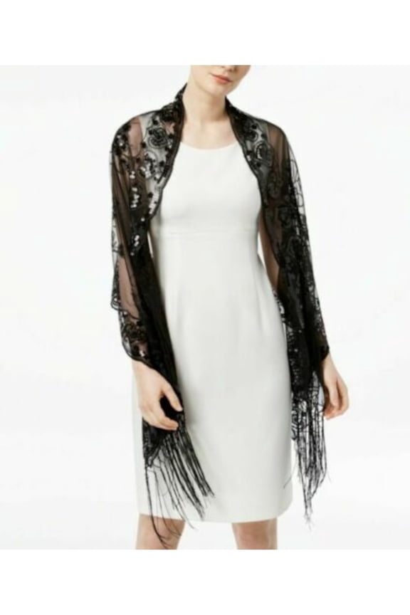 Black Sequined Fringe Wrap Evening Scarf