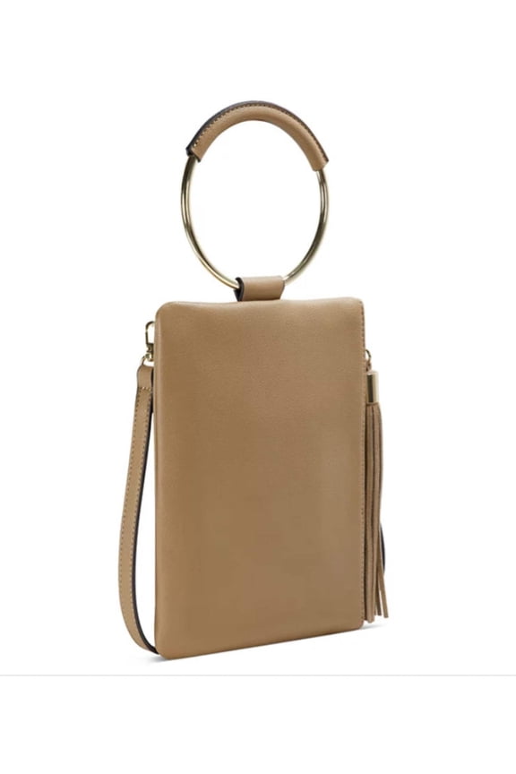 INC Charlii bangle handle faux-leather women's crossbody bag clutch - CAMEL/TAN