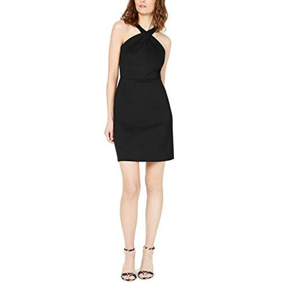 INC Crossed-Neck Bodycon Dress Deep Black 10