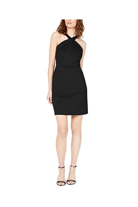 INC Crossed-Neck Bodycon Dress Deep Black 12
