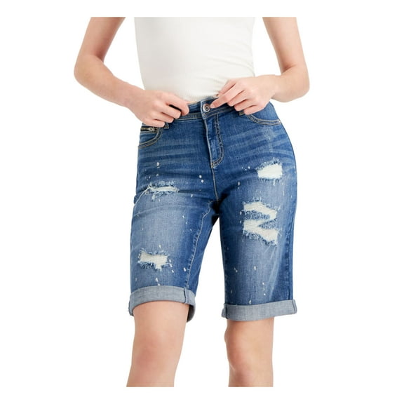 INC DENIM Womens Blue Distressed Pocketed Zippered Button Closure Bermuda Shorts 2/26