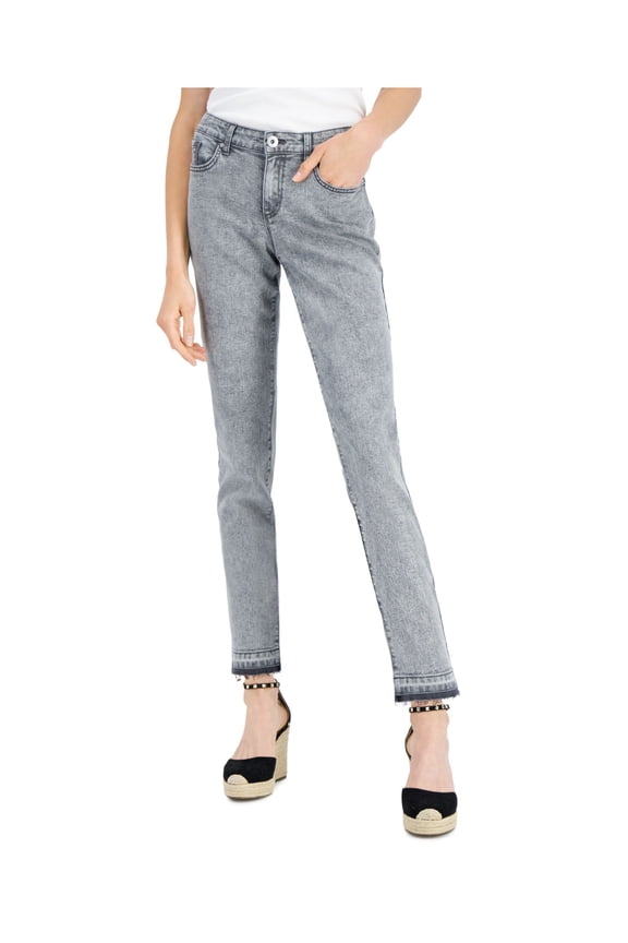 Womens Gray Zippered Pocketed Raw Edge Hem Straight leg Jeans 12\31