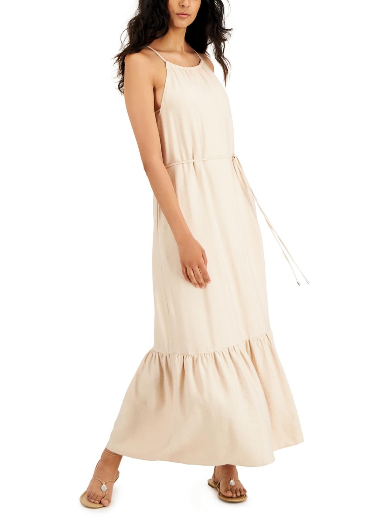 Beige Sleeveless Strapy Flare Dress