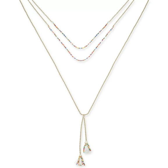 INC Gold-Tone Bead & Tassel Layered Lariat Necklace