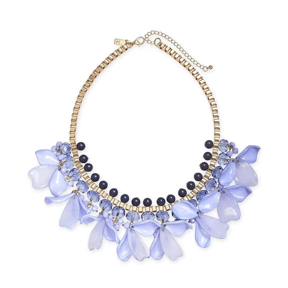 INC Gold-Tone Blue Petal Statement Necklace, 17" + 3" Ext