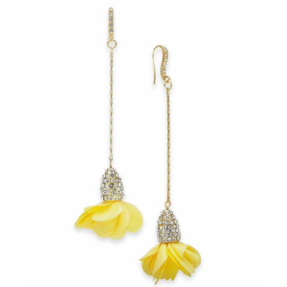 INC Gold-Tone Crystal & Fabric Flower Drop Earrings Yellow