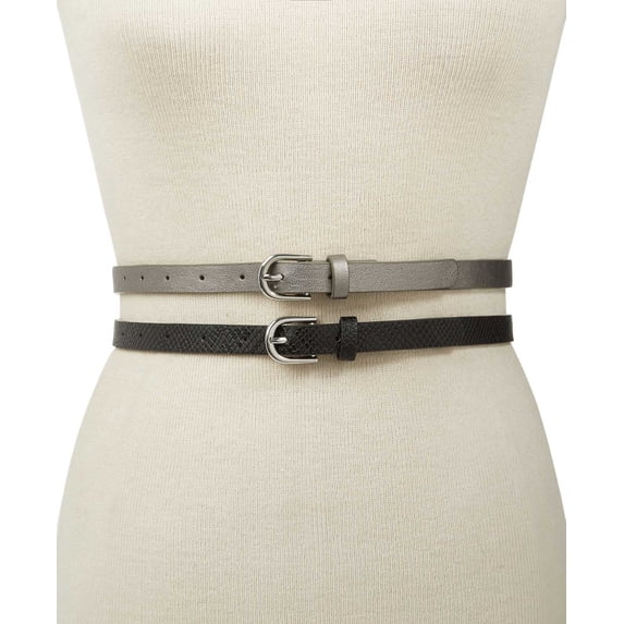 INC International Concepts 2-for-1 Embossed & Solid Belts (Black, L)