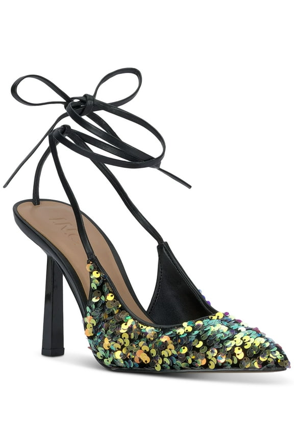 International Concepts Ankle-Tie Pointed Pumps Gold Sequins 7M