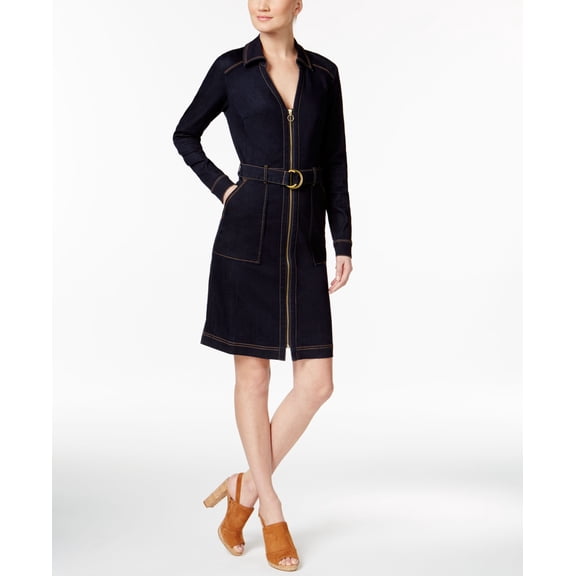 INC International Concepts Belted Denim Shirtdress (Ink Wash, 12)