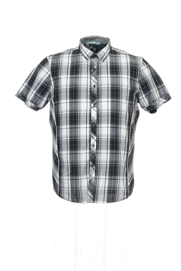 Black Plaid Camp Shirt , Size Medium