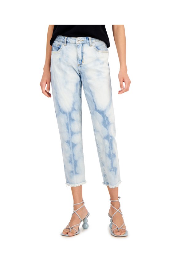 Bleached Mid Rise Straight Leg Jeans Medium Indigo 18