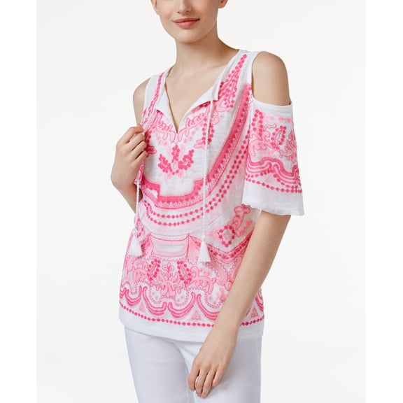 INC International Concepts Cold Shoulder Peasant Top Intense Pink XL