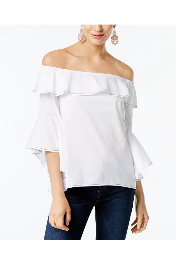 Cotton Off-The-Shoulder Top (Bright White, XS)