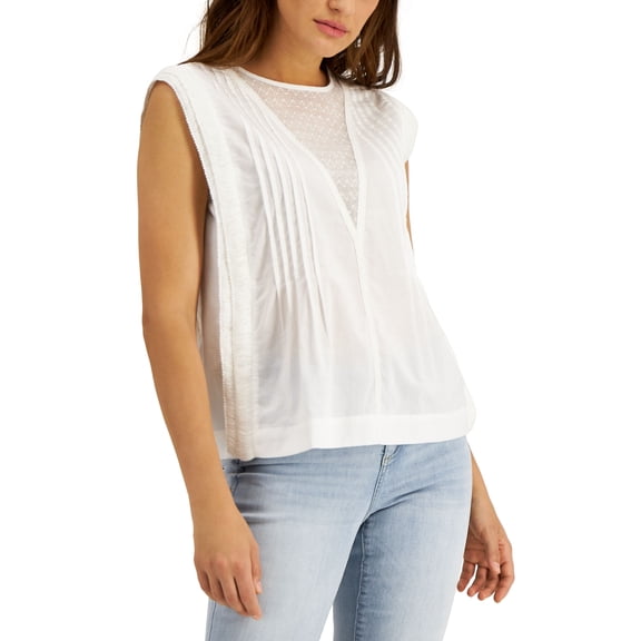 INC International Concepts Cotton Sleeveless Mesh Top Washed White L
