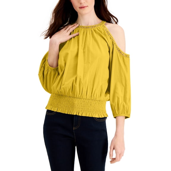 INC International Concepts Crochet Cold Shoulder Top Maize Yellow L