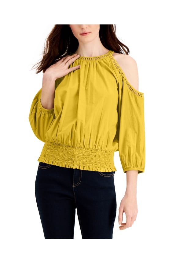 Crochet Cold Shoulder Top Maize Yellow XL