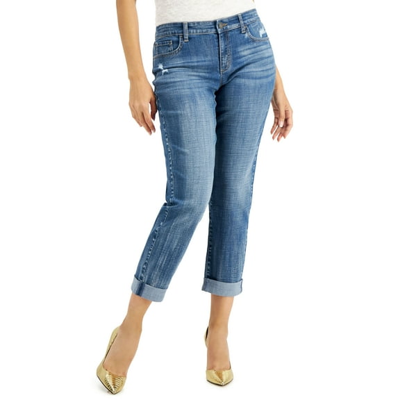 INC International Concepts Curvy Fit Mid Rise Boyfriend Jeans Ava Wash 0