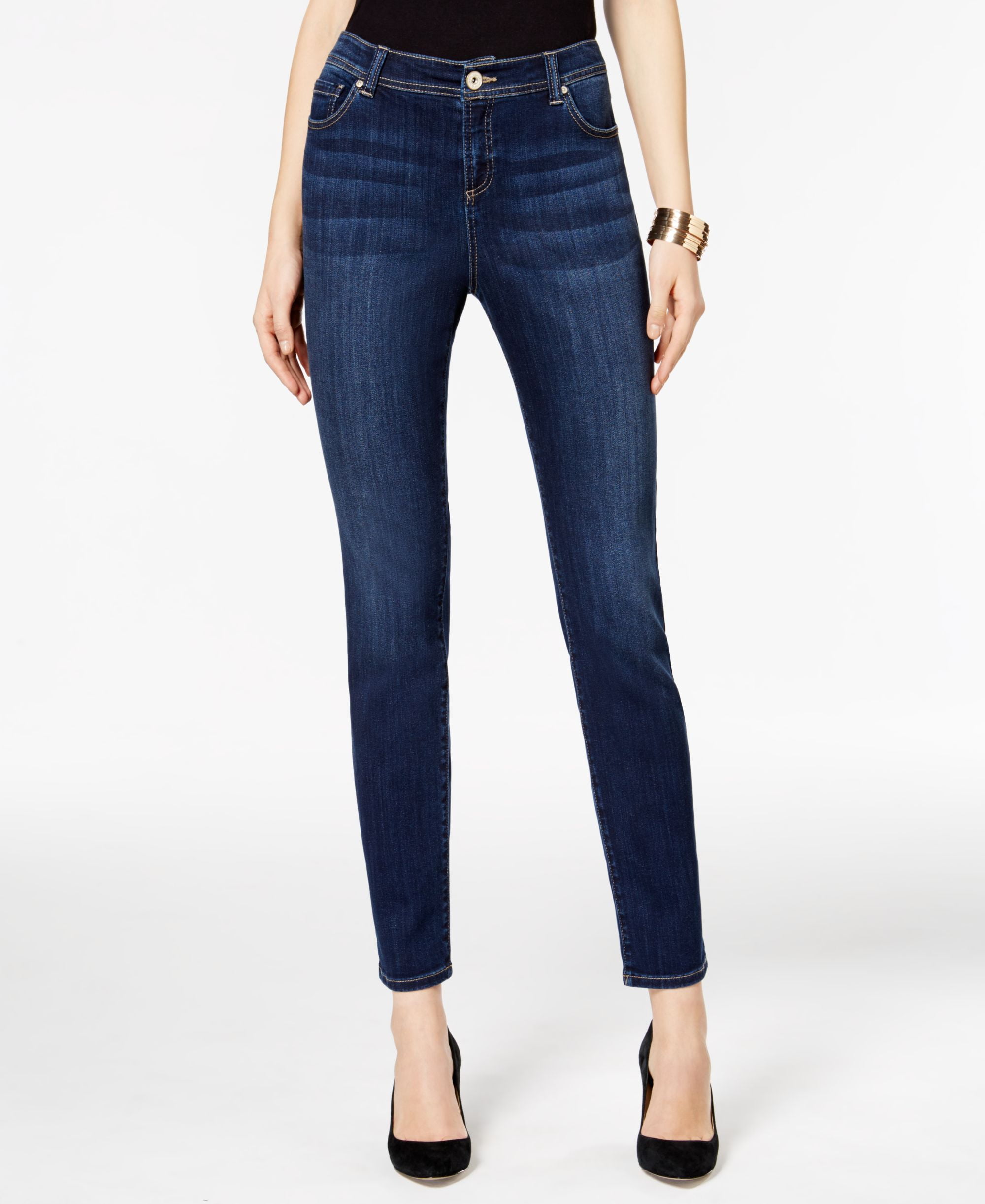 INC International Concepts Women's Tummy Control Embellished Skinny Jeans Black Size 22W