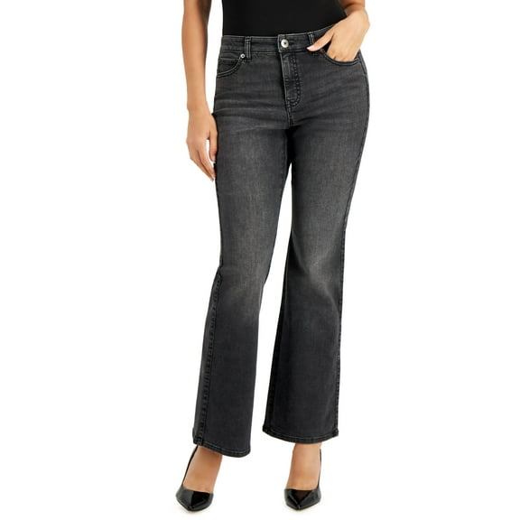 INC International Concepts Curvy Mid Rise Ripped Bootcut Jeans Jet Wash 8