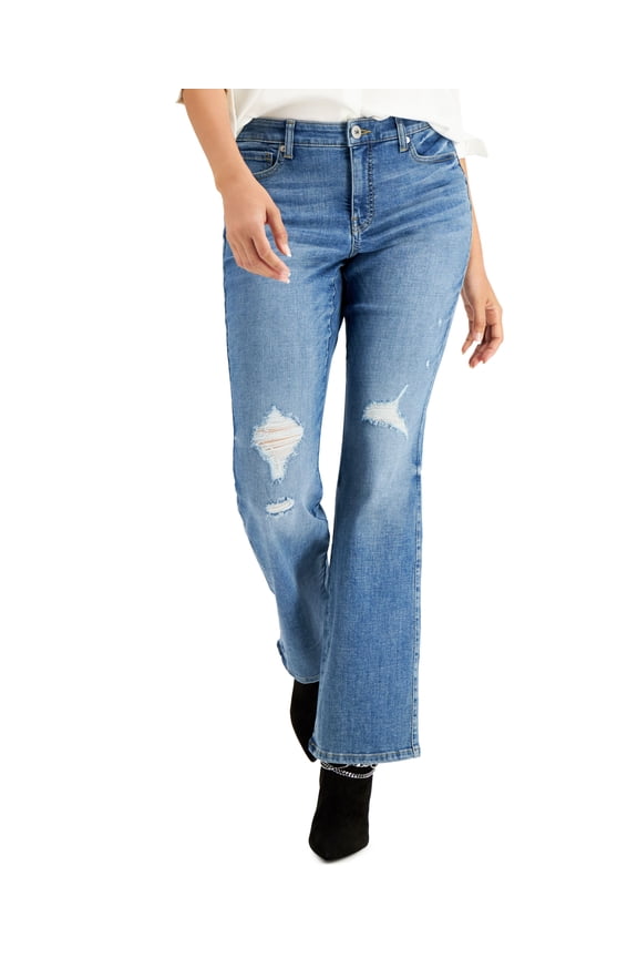 Curvy Mid Rise Ripped Bootcut Jeans Tessa Wash 2