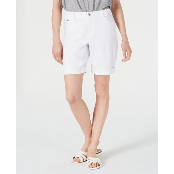 INC International Concepts Denim Bermuda Shorts In Curvy White 10