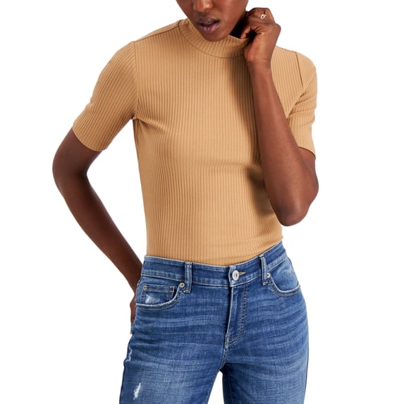 INC International Concepts Elbow Sleeve Mock Neck Top Ginger Crisp L