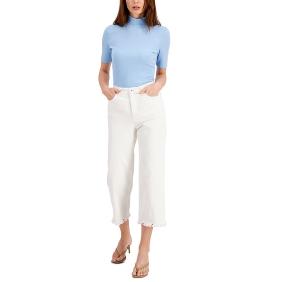 INC International Concepts Elbow Sleeve Mock Neck Top Pretty Periwinkle XS