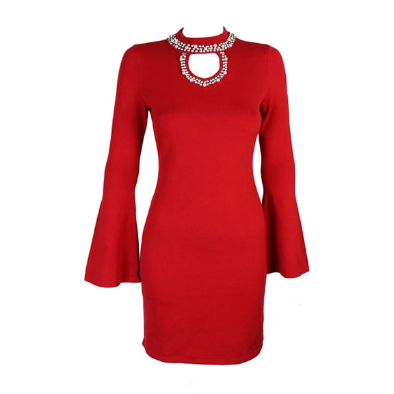INC International Concepts Embellished Keyhole Sweater Dress Red XS