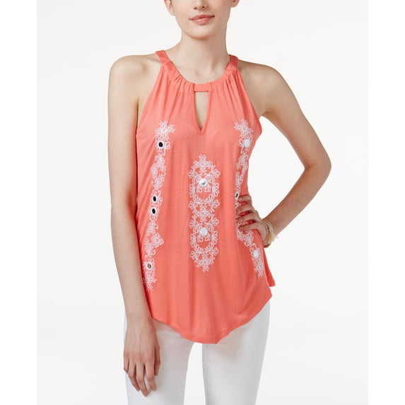 INC International Concepts Embroidered Halter Top Rose Coral XL