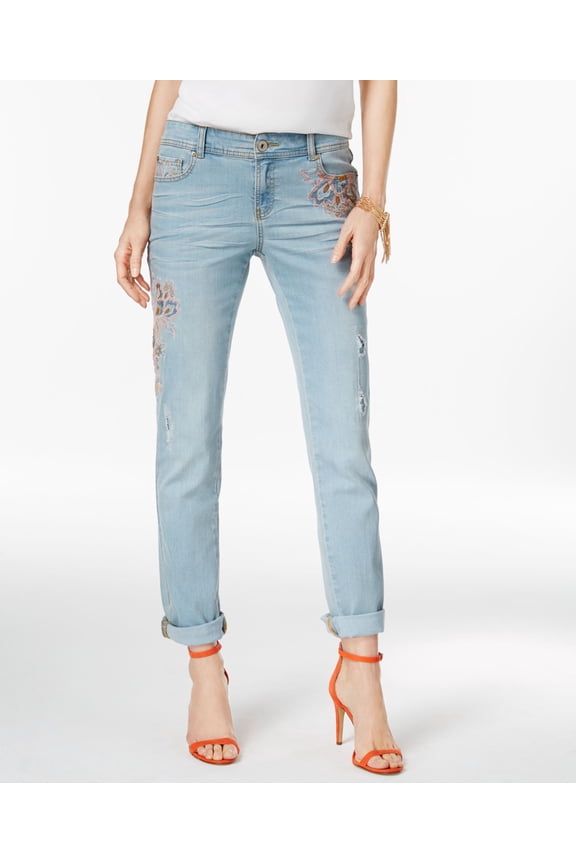 Embroidered Straight Leg Jeans Indigo 2