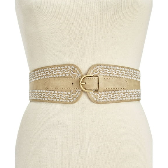 INC International Concepts Embroidered Stretch Belt (Natural, Small/Medium)
