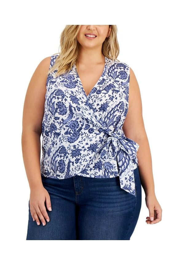 FRANKI FLORAL Women's Plus Size Wrap Tank, US 0X