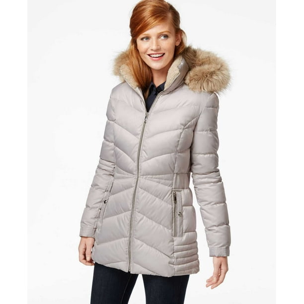 INC International Concepts Faux-Fur-Hood Quilted Down Coat (Pebble