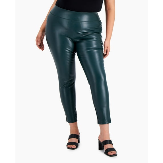 INC International Concepts Faux Leather Ankle Length Skinny Pants Hunter Forest 16W