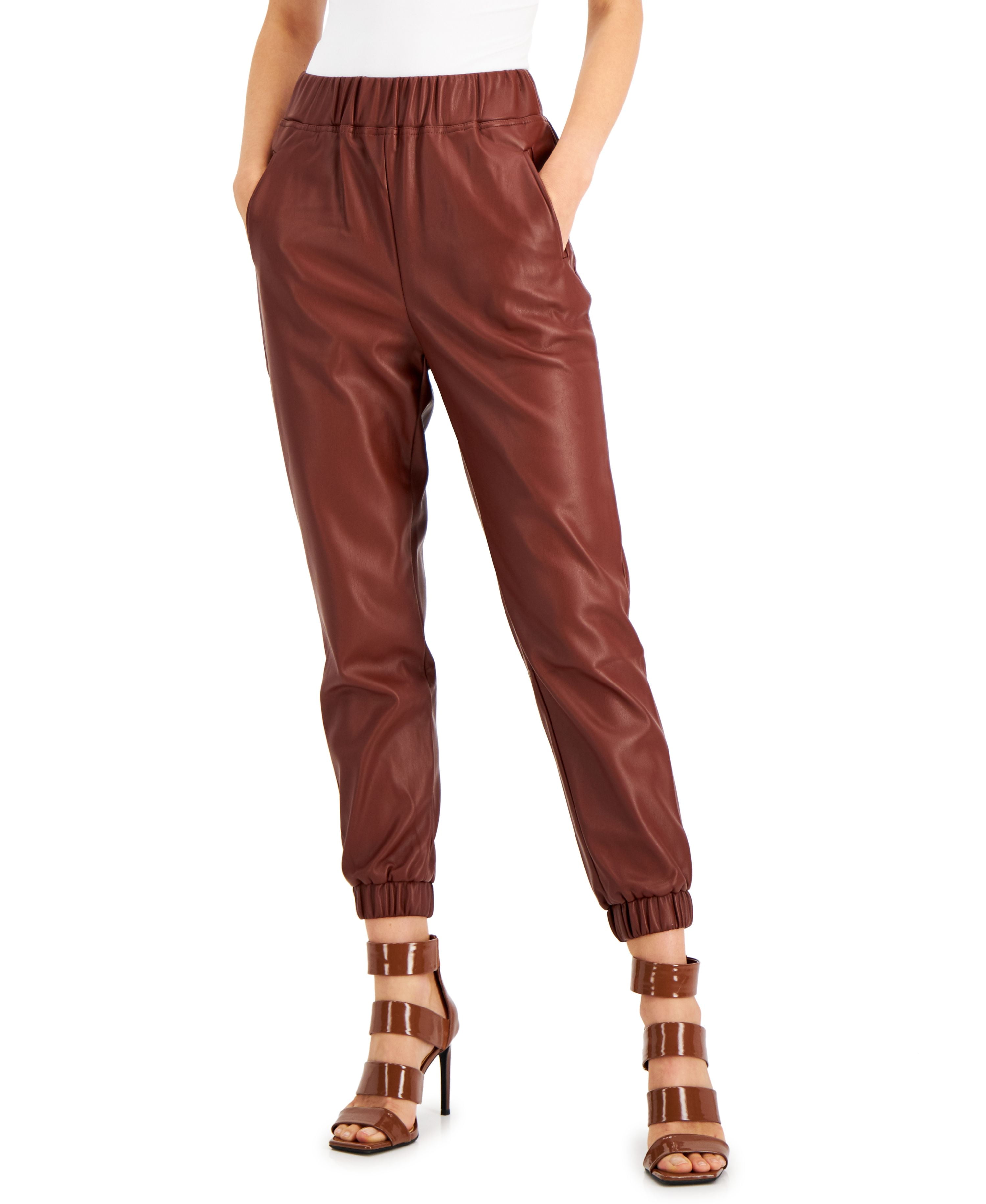 INC International Concepts Faux Leather Joggers Deep Sienna XS