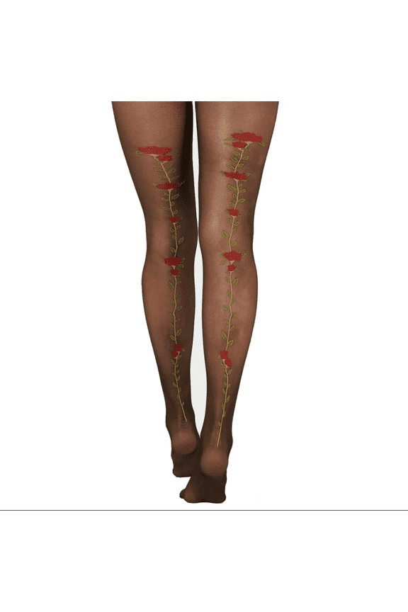 Floral Back-Seam Tights (Black, XS/S)