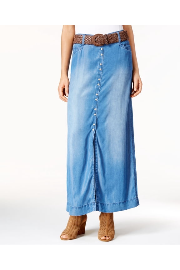 Front Slit Denim Maxi Skirt Indigo S