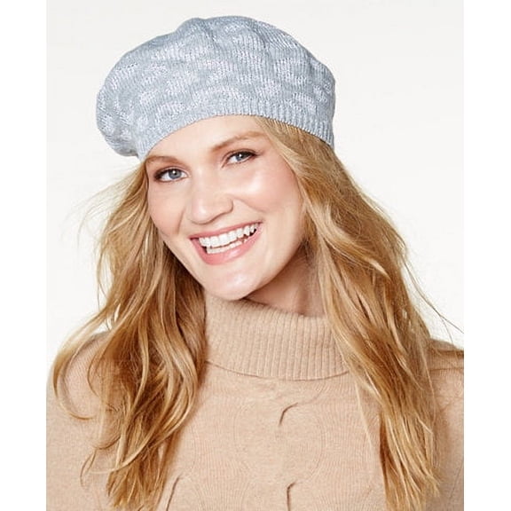 INC International Concepts GREY Metallic Animal-Print Knit Beret, US One Size