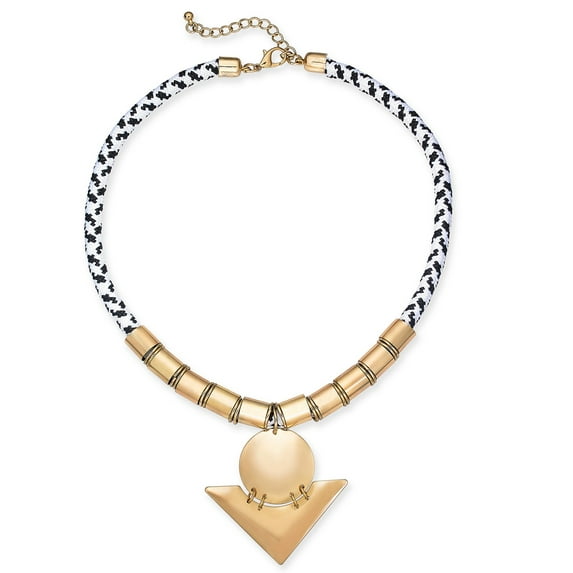 INC International Concepts Gold-Tone Bead & Rope Geometric Pendant Necklace