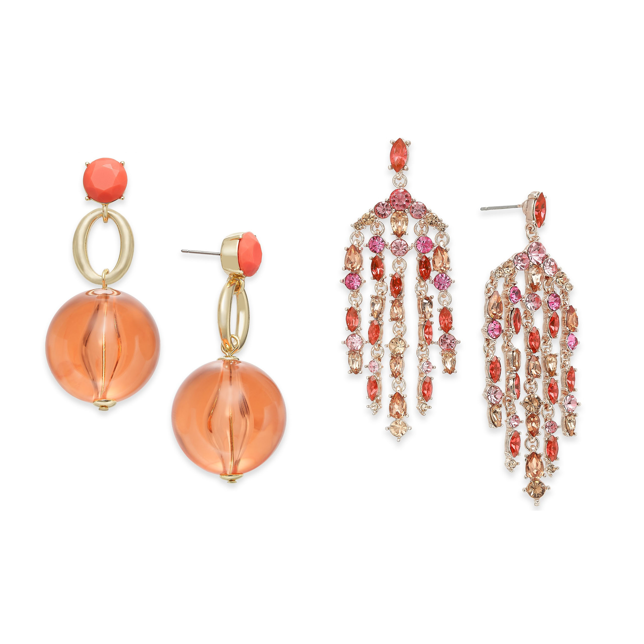 INC International Concepts Gold-Tone Coral Stone & Bead, Rose Gold Stone Chandelier – 2 Pack - image 1 of 1