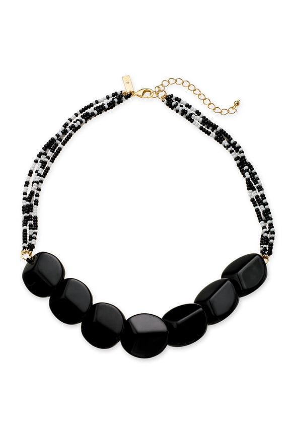 Gold-Tone Multi-Bead Statement Necklace, 20 + 3 Extender,Black