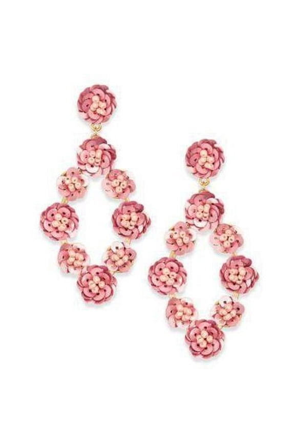 Gold-Tone Sequin Drop Earrings Pink