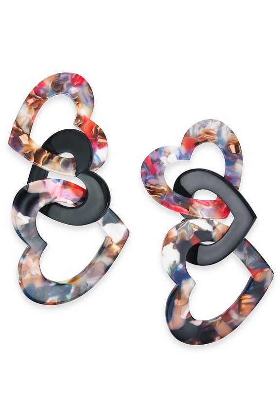 INC Hematite-Tone & Resin Valentine Heart Linear Drop Earrings